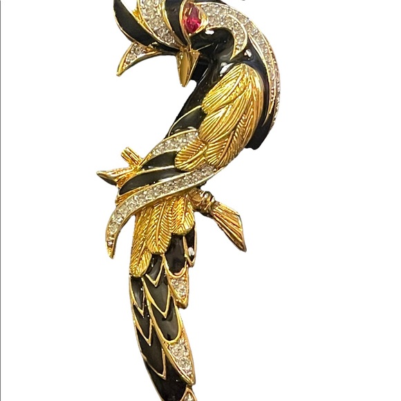 Vintage 1980s Bird of Paradise Large D orlan Crystal enameled bird brooch gold - Picture 6 of 10